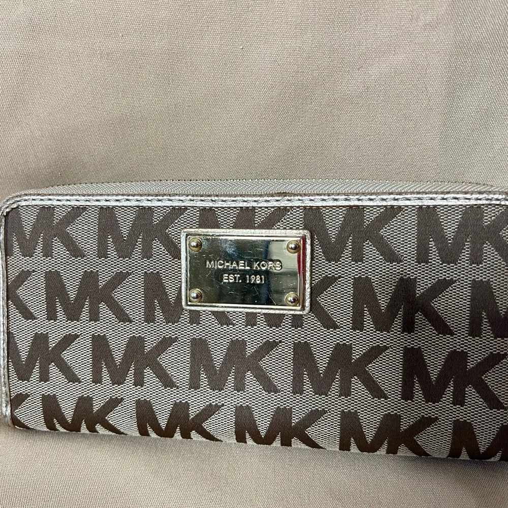 Michael Kors Brown and Cream MK Logo Continental Wallet